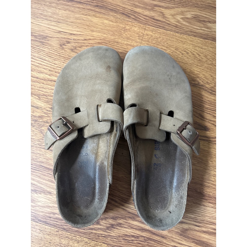 Birkenstock Boston Suede Clogs Taupe Brown Leather Mules 42 L11 M9